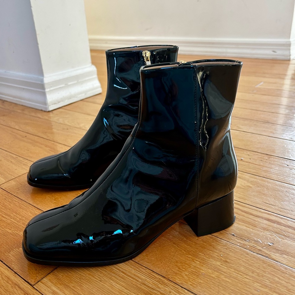 Dear Frances black patent leather ankle boots